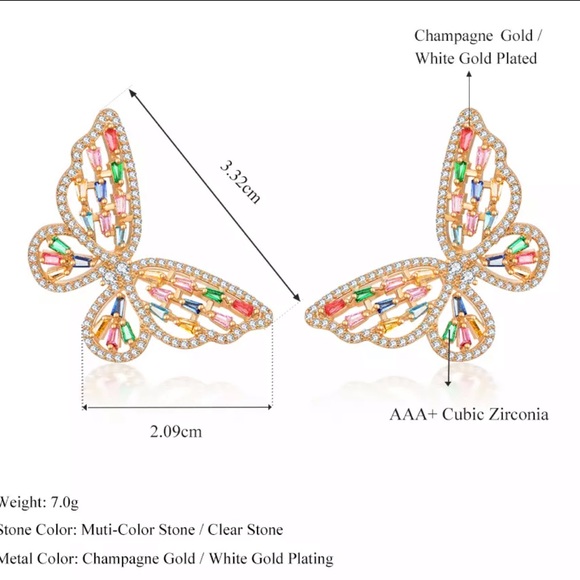 🌟 Beautiful White Gold Plated Butterflies Earrings - Picture 3 of 6